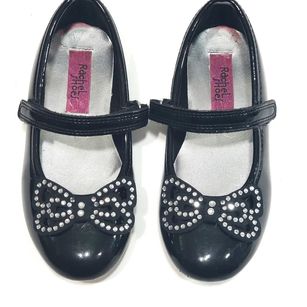 Rachel Shoes Lil Bianca 17247 Black Mary Jane Flats Rhinestone Bow Shoe Size 10M